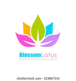 Colorful flower logo vector illustration isolated on white background. Blossom flower logo. Lotus vector logo.