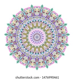 Colorful flower mandala ornament - circular abstract vecor design element