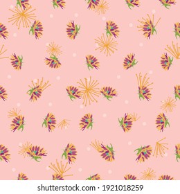 colorful flower motif in pink background seamless pattern print