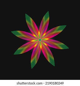 Colorful Flower on black background Minimal abstract symbol Circle vortex logo Geometric shape Vector illustration