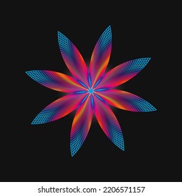 Colorful Flower on black background Minimal abstract symbol Circle vortex logo Geometric shape Vector illustration