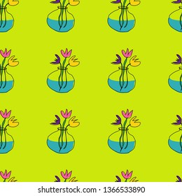 colorful flower on glass jar with water seamless pattern floral composition