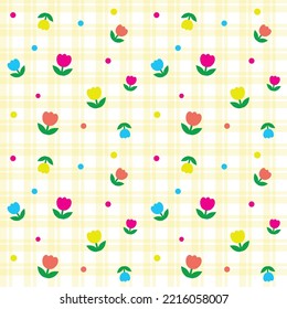 colorful flower pattern on yellow lines, flower pattern, adorable pattern