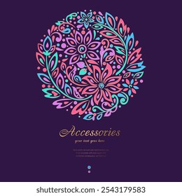 Padrão de flor colorido em forma redonda. Pode ser usado para joias, beleza e indústria da moda. Ótimo para logotipo, monograma, convite, folheto, menu, fundo ou qualquer ideia desejada.
