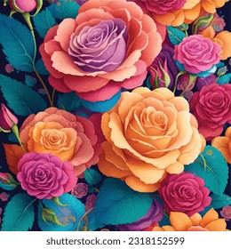 Colorful Flower Pattern in Vector Illustration of Vibrant Blossom Symphony