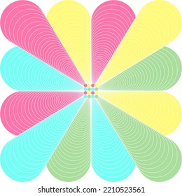 colorful flower pattern.Abstract multicolored geometric circle vector.stacked circles.Circle element flower.Exotic pattern on white background.Multicolored overlapping circles.Illustration logos.