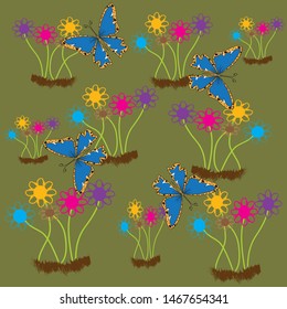 colorful flower patterns and butterflies for backgrounds, textiles, fabrics, tiles, wallpapers and ornaments.