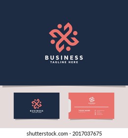 Colorful flower people pattern logo with business card template