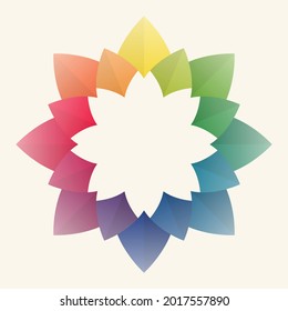 Colorful flower petal frame. Pastel color tones. Mandala shape pattern. Leave blank background for text. Design elements for publications, covers, cards, posters, flyers, walls. Vector illustrations.