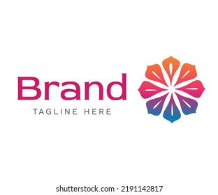 Colorful flower and petal logo. Linear design and natural flowers. Vector abstract badge for design of natural products, flower shop, cosmetics, beauty, ecology concepts, health, spa, yoga center.
