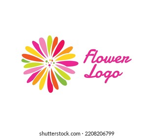 Colorful flower and petals logo. Linear design and natural flowers. Flower design vector for natural products flower shop cosmetics beauty health spa yoga center ecology concept Eco nature environment