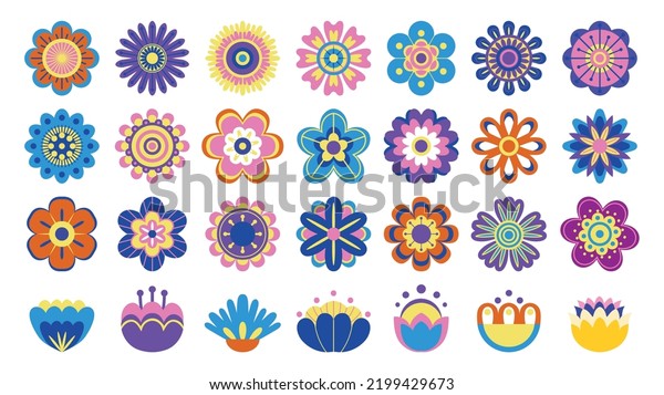 Colorful Flower Pictograms Cute Cartoon Floral Stock Vector (Royalty ...