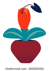 Colorful flower in pot Decorative surreal herb. Fantastic cartoon plant. Cubism style. Design element. Abstract vector illustration Isolated on white background
