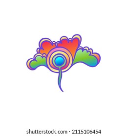 Colorful flower,  retro 60s, 70s hippie style. Vintage psychedelic  vector design elements. Isolated on white. Great for stickers, patches and textile prints.