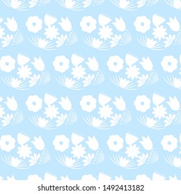 Colorful flower seamless pattern for background, notebook, simple design. Modern abstract vector design for paper, cover, fabric, interior decor. Soft pastel colors for kids/children bedroom