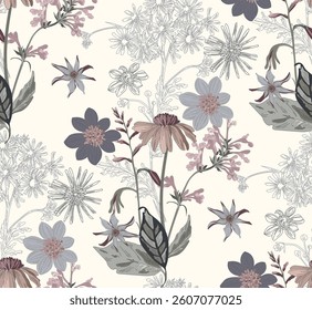 Colorful flower seamless pattern for fabric, wrapping paper and prints	
