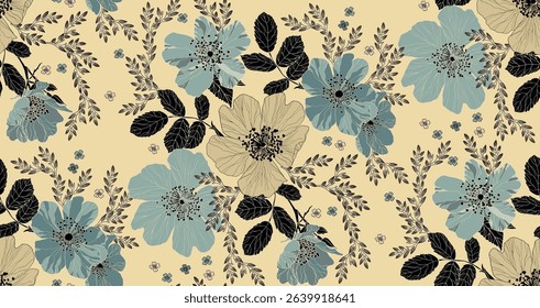 Colorful Flower seamless pattern for fabric, wrapping paper and prints	
