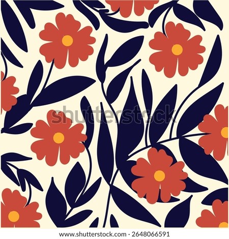 Colorful flower seamless pattern, Hand drawn botanical element, Doodle floral background, Minimal colorful botanical art.