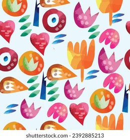 Farbige, nahtlose Musterillustration für Blumen. Die Kinder sind floraler, doodler Hintergrund, lustige, einfache Natur formt Tapeten.
