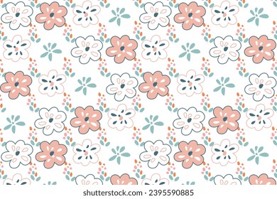 Colorful flower seamless pattern illustration. Children style floral doodle skandinavian background, funny basic nature shapes wallpaper. Vector EPS 10