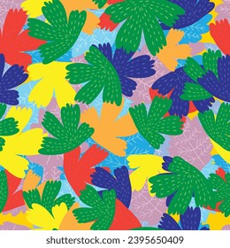 Colorful flower seamless pattern illustration. Children style floral doodle background, funny basic nature shapes wallpaper.