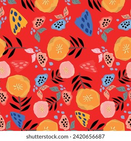 Ilustración de patrones sin fisuras de flores coloridas. Fondo del doodle floral estilo infantil