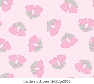 Colorful flower seamless pattern illustration. Children style floral doodle background, funny basic nature shapes wallpaper. Background base pink. Summer print, textile print.