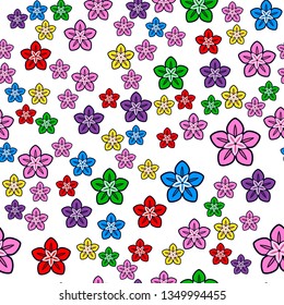 Colorful flower seamless pattern on white background. Paper print design. Abstract retro vector illustration. Trendy textile, fabric, wrapping. Modern space decoration.
