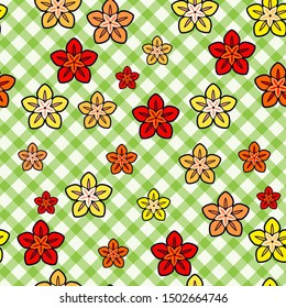 Farbige Blume, nahtloses Muster auf weißem Hintergrund. Papierdruckdesign. Abstrakte Retro-Vektorgrafik. Trendfarbene Textilien, Gewebe, Umhüllung. Moderne Raumgestaltung.