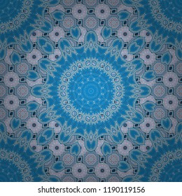 Colorful flower seamless pattern. Round ornament decoration. Stylized floral motif in violet, blue and gray colors. Mandala vector element.