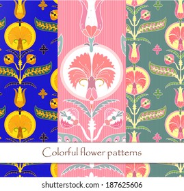 colorful flower seamless pattern set. Vector illustration