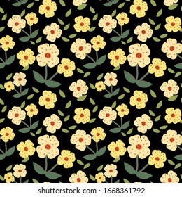 Colorful flower seamless pattern for wallpaper, wrapping, textile, bags and bedsheet on dark background. Botanical endless fabric. Floral repeat texture for tile.