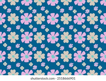 Colorful of flower seamless patterns on a blue background. For cards, frames, posters, book covers, textiles, wallpaper, wrapping and fabric. 