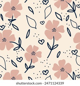 Colorful flower seamless pattern,vector hand drawn botanical element,doodle floral background,minimal botanical art,cute basic nature shapes wallpaper.