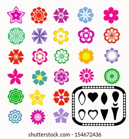 Colorful flower set and elements you can use to create new flowers (by their rotation). 