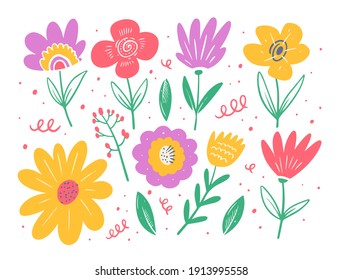 Colorful flower set. Spring season. Flat style vector illustration. Isolated on white background.