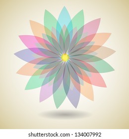 Colorful flower with shadow background, vector illustration