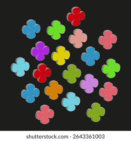 Colorful flower shapes. Abstract bloom pattern. Vibrant nature vector. Playful floral elements.