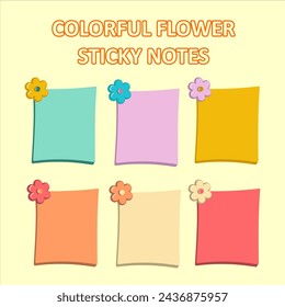 Notas pegajosas de flores de colores con seis combinaciones de colores pastel diferentes