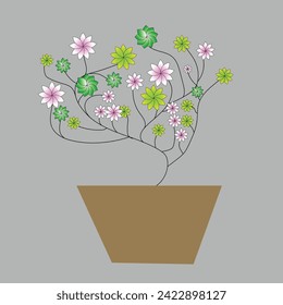 Árbol de flores coloridas, ilustración vectorial