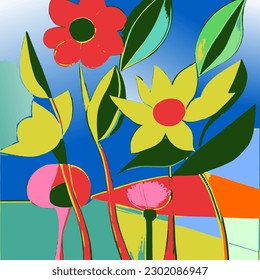 colorful flower vector illustration with cubism theme