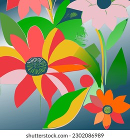 colorful flower vector illustration with cubism theme