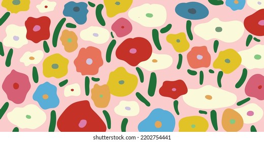 colorful flower wallpaper illustration pattern flora spring in paper design cute pattern for baby animal memphis fablic in doodle style decoration in hand drawing mini cute flower tiny leaf in pink 