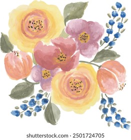 Colorful flower watercolor illustration clipart design vector wallpaper