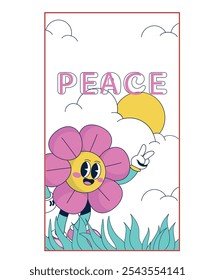a colorful flower with the word peace on it