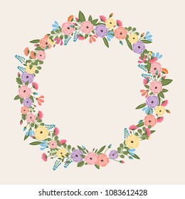 Colorful Flower Wreath - Spring Time Illustration - vector eps10