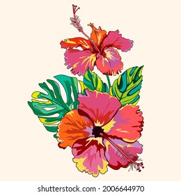 colorful flower.flower Design for print, wallpaper.colorful drawing Hibiscus flower.