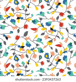 
Colorful flowers in all over branches pattern