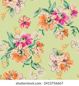 Colorful flowers arranged on a white background. Seamless pattren design watercolor floral pattren