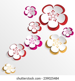 Colorful Flowers Background In Paper Cut Style